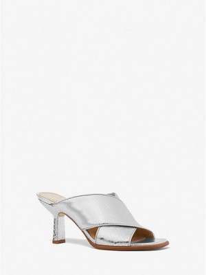 Dámské Boty Mules Michael Kors Gideon Metallic Snake Embossed Læder Stříbrné | 135896-KWV