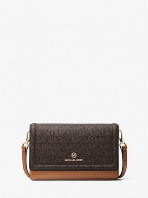 Dámské Crossbody Kabelky Michael Kors Jet Set Small Logo Smartphone Convertible Hnědé | 631804-JMD