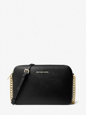 Dámské Crossbody Kabelky Michael Kors Jet Set Large Saffiano Læder Černé | 958106-EPC