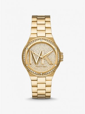 Dámské Hodinky Michael Kors Lennox Pave Logo Zlaté | 796512-QKA