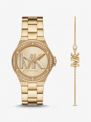 Dámské Hodinky Michael Kors Lennox Pave Logo Zlaté | 947186-UYQ