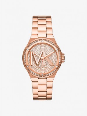 Dámské Hodinky Michael Kors Lennox Pave Logo Růžové Zlaté | 069725-MWA