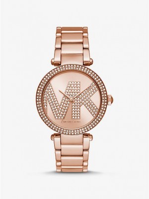 Dámské Hodinky Michael Kors Oversized Pave Logo Růžové Zlaté | 486325-AVR