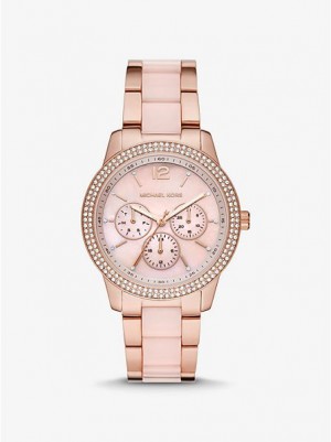 Dámské Hodinky Michael Kors Oversized Tibby Pave Blush Acetate Růžové Zlaté | 029367-NIY