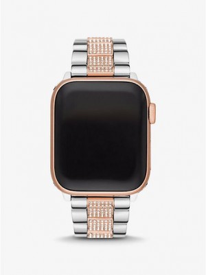 Dámské Hodinky Michael Kors Pave Páskové For Apple Stříbrné Růžové Černé | 012875-DBF