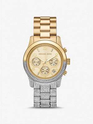 Dámské Hodinky Michael Kors Runway Pave Stříbrné Zlaté | 729638-CGZ