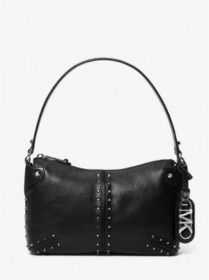 Dámské Kabelky Přes Rameno Michael Kors Astor Large Studded Læder Černé | 236980-OIU