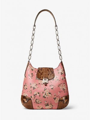 Dámské Kabelky Přes Rameno Michael Kors Bancroft Oversized Floral Calf Læder And Python Růžové Hnědé | 137648-BXQ