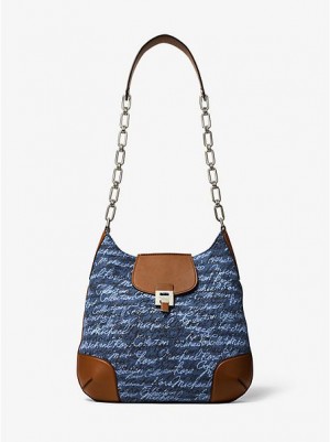 Dámské Kabelky Přes Rameno Michael Kors Bancroft Oversized Signature Print Denim Blankyt | 674398-CYF