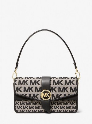 Dámské Kabelky Přes Rameno Michael Kors Greenwich Medium Logo Jacquard Béžový Černé | 386251-NEH