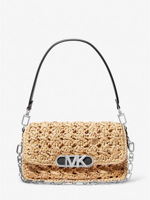 Dámské Kabelky Přes Rameno Michael Kors Parker Medium Woven Straw Béžový Černé | 645897-WDM