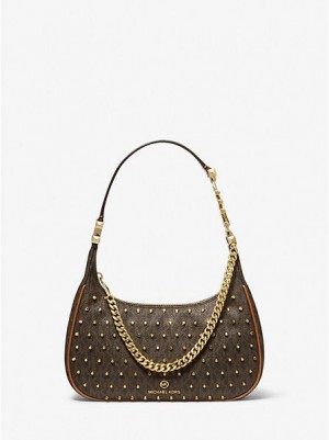 Dámské Kabelky Přes Rameno Michael Kors Piper Small Studded Logo Hnědé | 389602-CIE