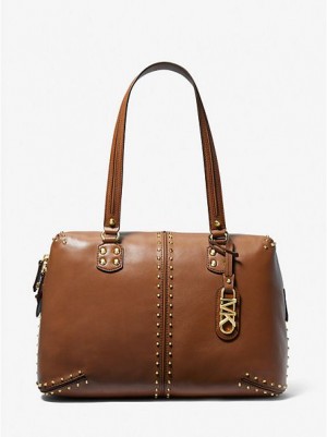 Dámské Přebalovací Tašky Michael Kors Astor Large Studded Læder Hnědé | 726480-NMB