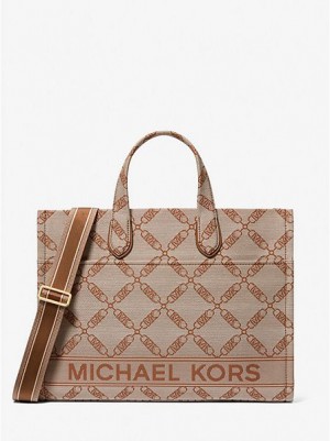 Dámské Přebalovací Tašky Michael Kors Gigi Large Empire Logo Jacquard Béžový | 837649-ZNJ