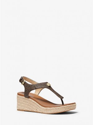 Dámské Sandály na Klínku Michael Kors Laney Logo Espadrilky Hnědé | 427819-YSM