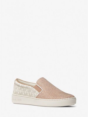 Dámské Slip On Tenisky Michael Kors Keaton Two-tone Logo And Glitter Chain-mesh Světle Žluté | 102437-DRY