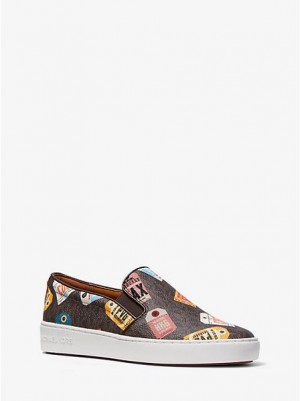 Dámské Slip On Tenisky Michael Kors Keaton Printed Logo Hnědé | 730156-WSU