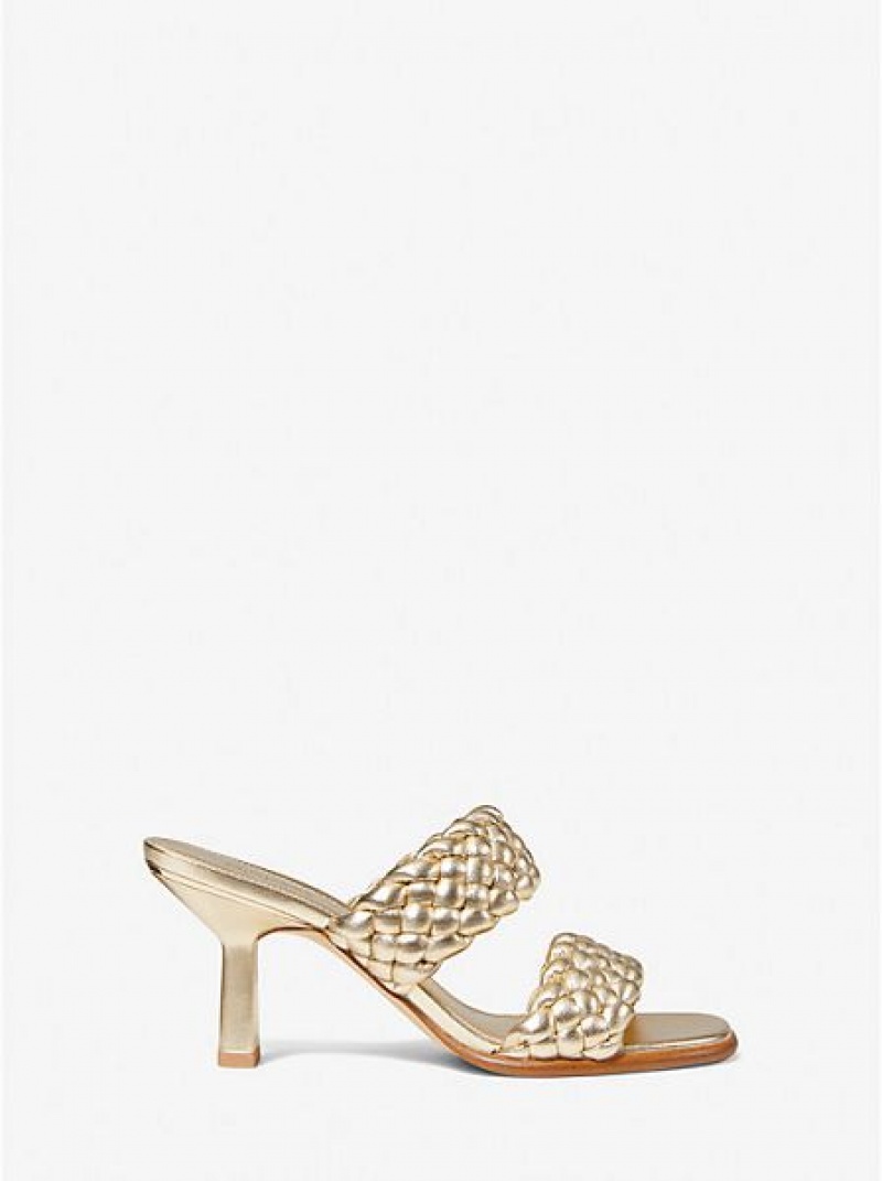 Dámské Boty Mules Michael Kors Amelia Metallic Braided Faux Læder Zlaté | 417608-GKL