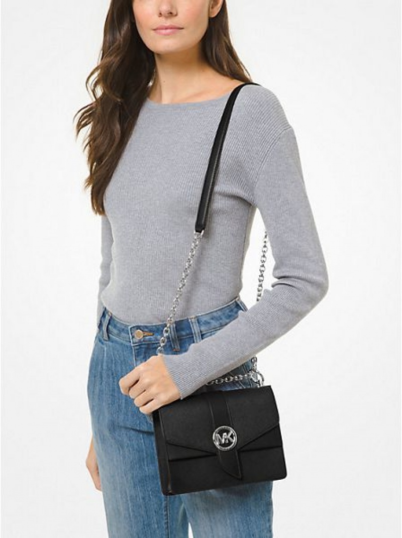 Dámské Crossbody Kabelky Michael Kors Greenwich Small Saffiano Læder Černé | 963027-JQT