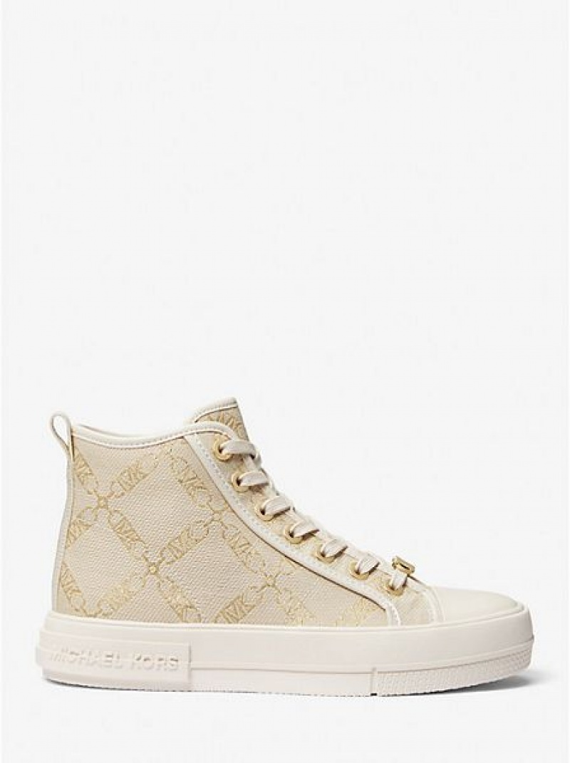 Dámské High Top Sneakers Michael Kors Evy Metallic Empire Logo Jacquard Zlaté Béžový | 604912-TNO