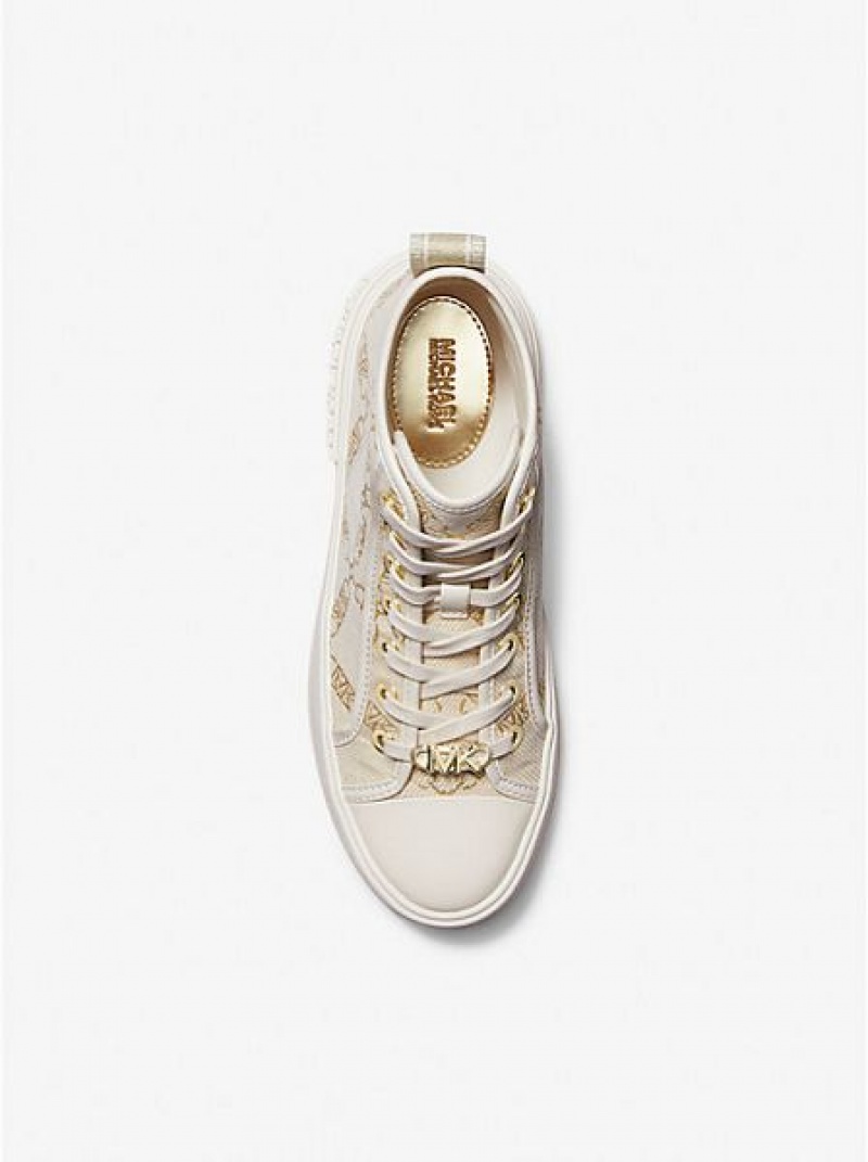 Dámské High Top Sneakers Michael Kors Evy Metallic Empire Logo Jacquard Zlaté Béžový | 604912-TNO