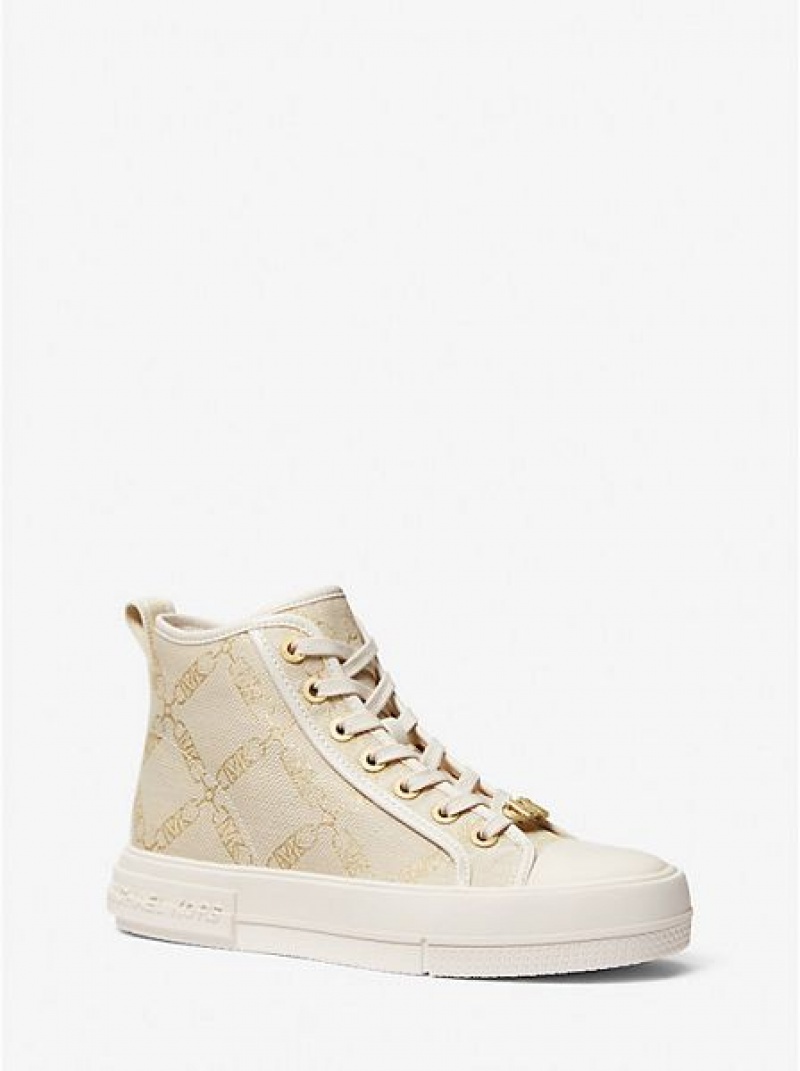 Dámské High Top Sneakers Michael Kors Evy Metallic Empire Logo Jacquard Zlaté Béžový | 604912-TNO