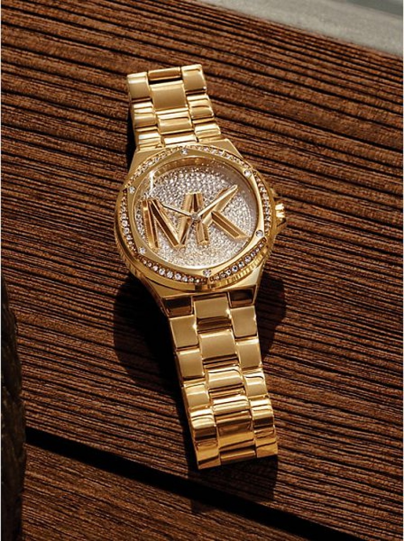 Dámské Hodinky Michael Kors Lennox Pave Logo Zlaté | 796512-QKA