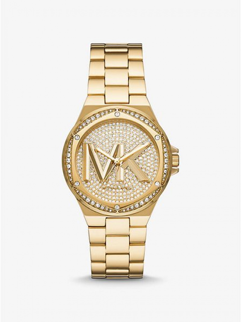 Dámské Hodinky Michael Kors Lennox Pave Logo Zlaté | 796512-QKA