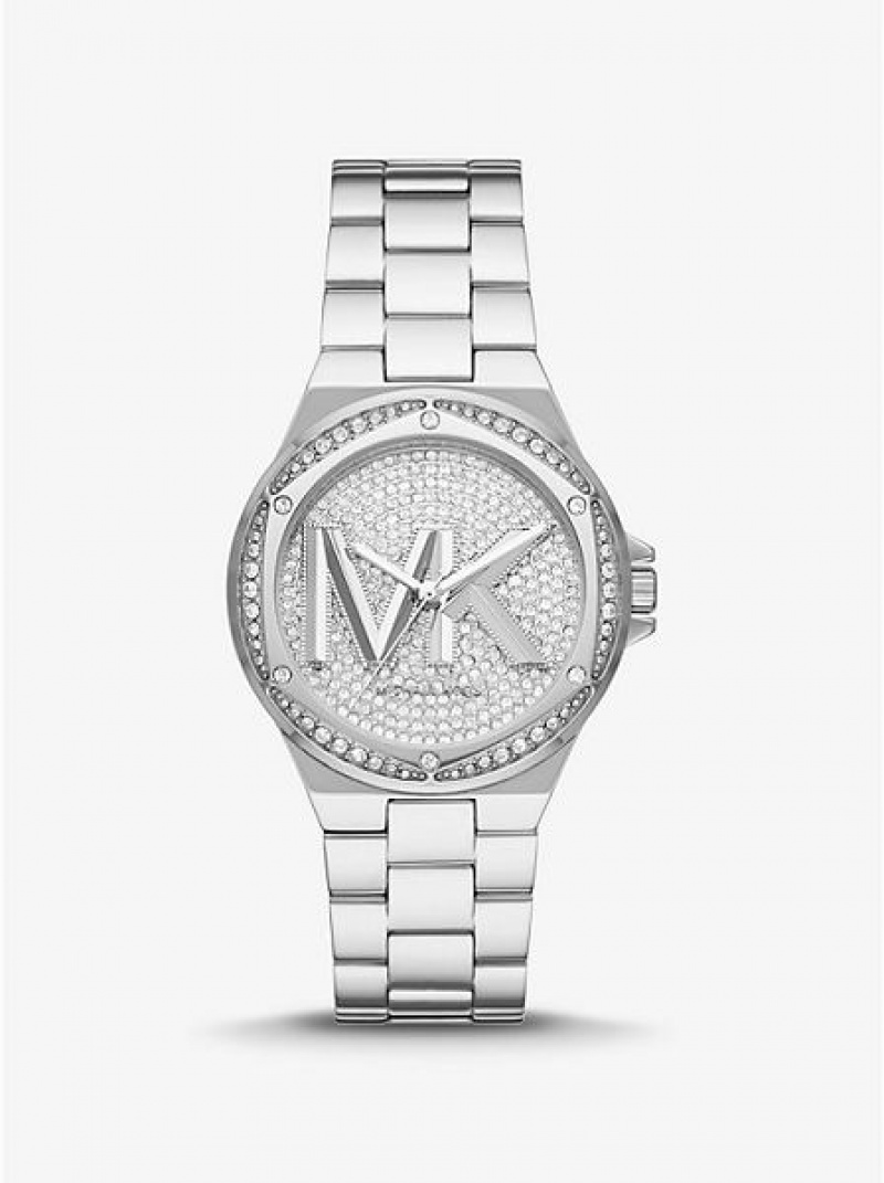 Dámské Hodinky Michael Kors Lennox Pave Logo Stříbrné | 803274-ONV