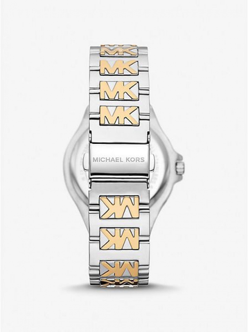 Dámské Hodinky Michael Kors Lennox Pave Logo Stříbrné Zlaté | 036249-MTL