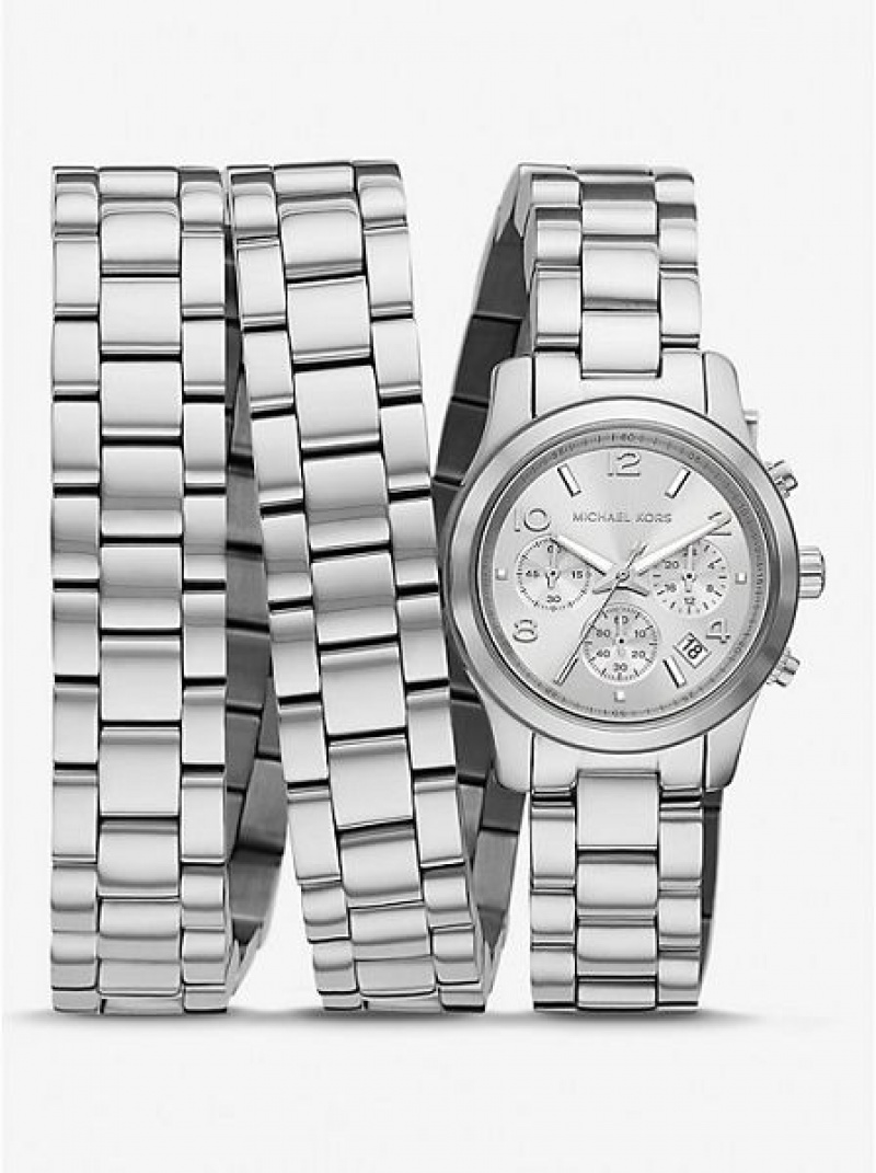 Dámské Hodinky Michael Kors Limited-edition Runway Rhodium-plated Stainless Steel Wrap Stříbrné | 635419-VDL