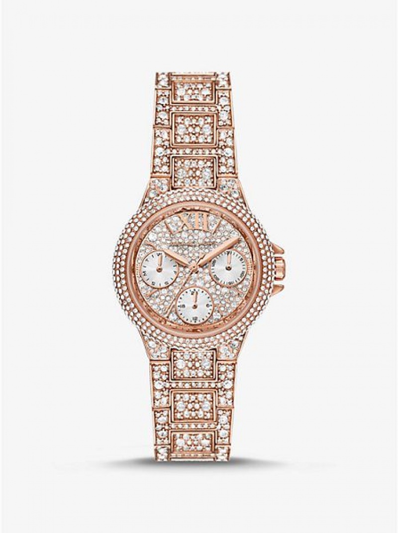 Dámské Hodinky Michael Kors Mini Camille Pave Růžové Zlaté | 870952-BKG