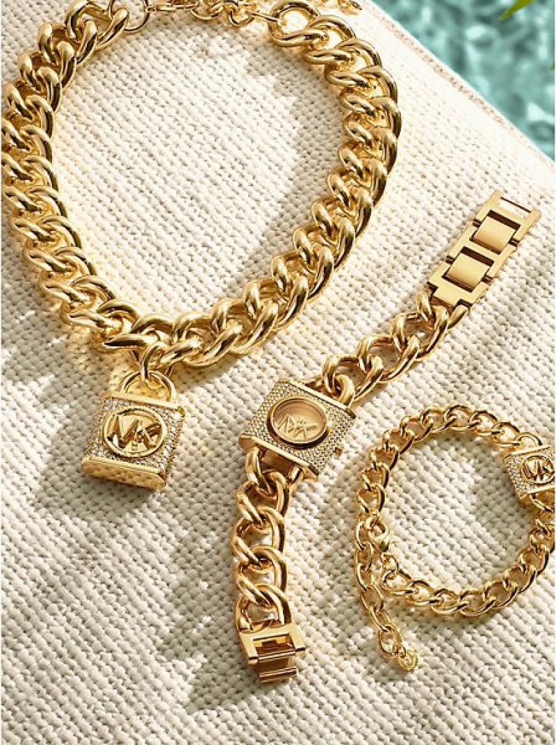 Dámské Hodinky Michael Kors Mini Lock Pave Chain Zlaté | 756032-CIT