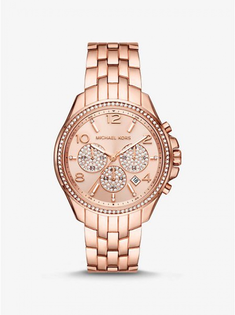 Dámské Hodinky Michael Kors Oversized Pilot Pave Růžové Zlaté | 076345-WQK