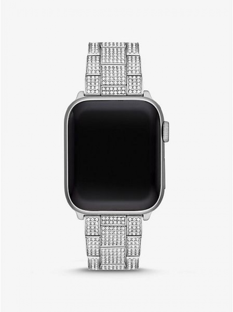 Dámské Hodinky Michael Kors Pave Páskové For Apple Stříbrné | 134957-UIK