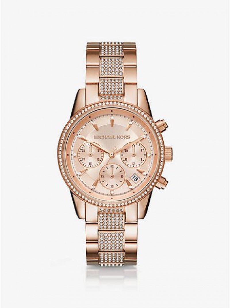 Dámské Hodinky Michael Kors Ritz Pave Růžové Zlaté | 501769-XYE