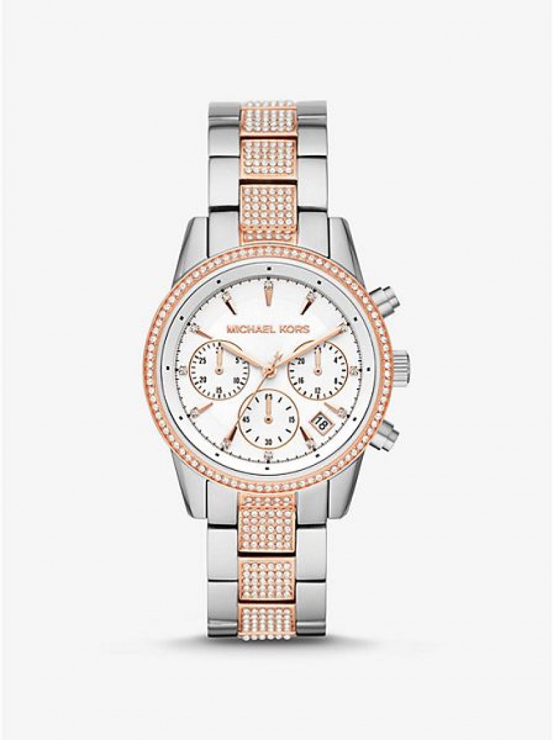 Dámské Hodinky Michael Kors Ritz Pave Stříbrné Růžové | 501429-QBT