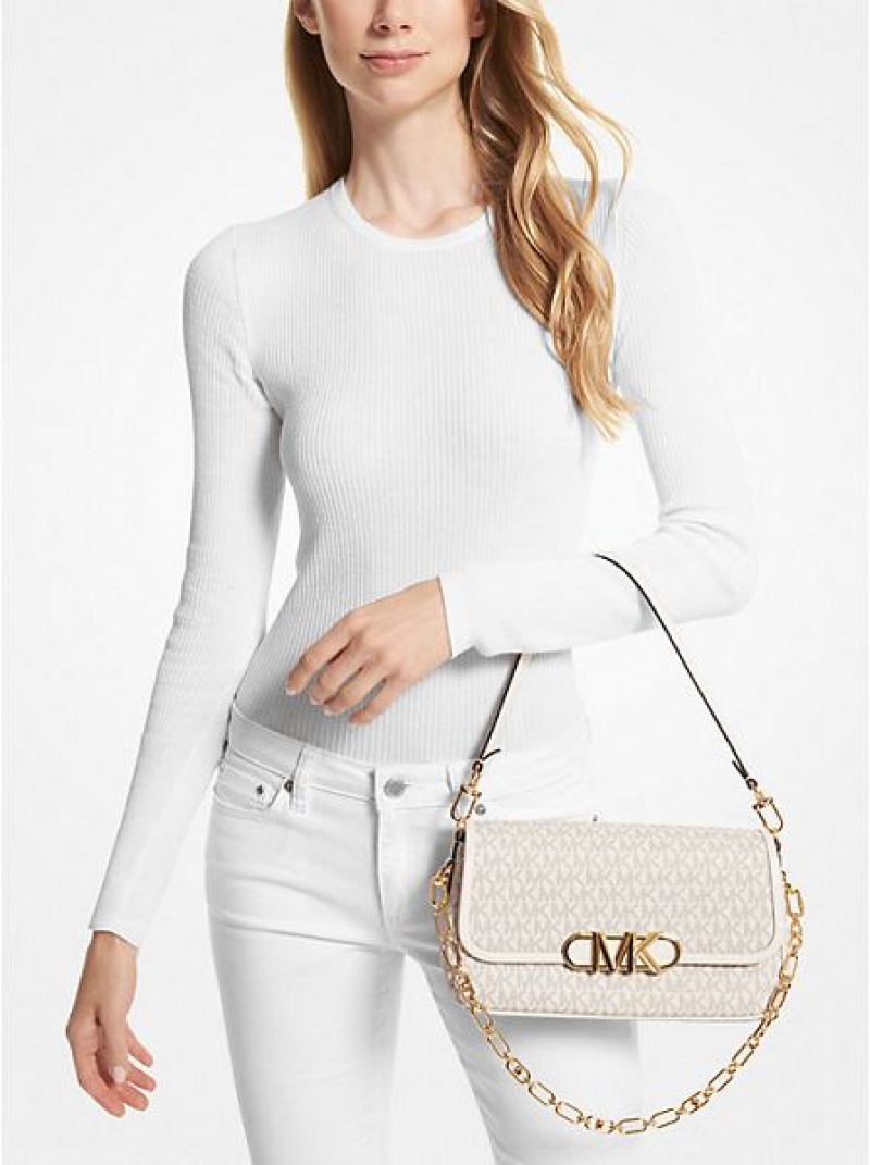 Dámské Kabelky Přes Rameno Michael Kors Parker Medium Logo Krém | 275398-JBC