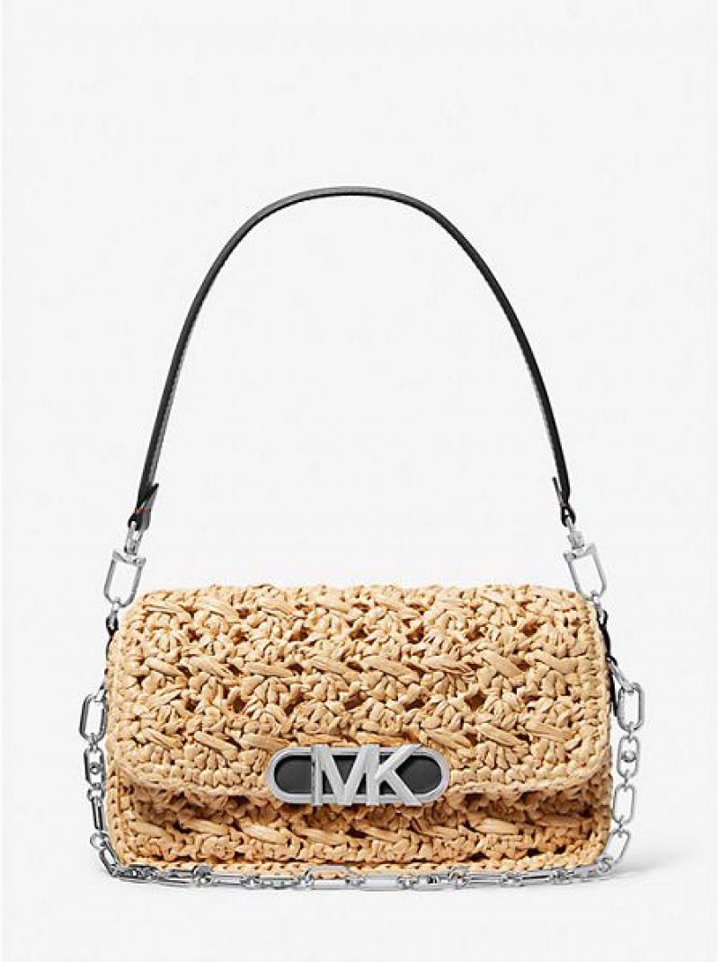 Dámské Kabelky Přes Rameno Michael Kors Parker Medium Woven Straw Béžový Černé | 645897-WDM