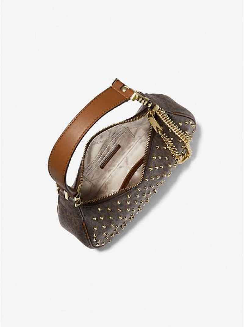 Dámské Kabelky Přes Rameno Michael Kors Piper Small Studded Logo Hnědé | 389602-CIE