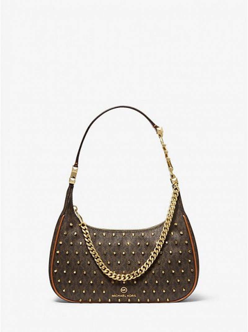 Dámské Kabelky Přes Rameno Michael Kors Piper Small Studded Logo Hnědé | 389602-CIE