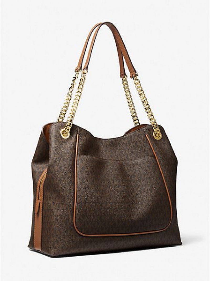 Dámské Kabelky Přes Rameno Michael Kors Piper Large Logo Hnědé | 583624-DLN