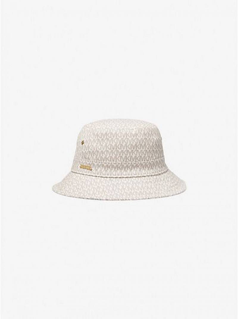 Dámské Klobouky Michael Kors Logo Print Organic Bavlněné Blend Bucket Béžový | 019834-IVA