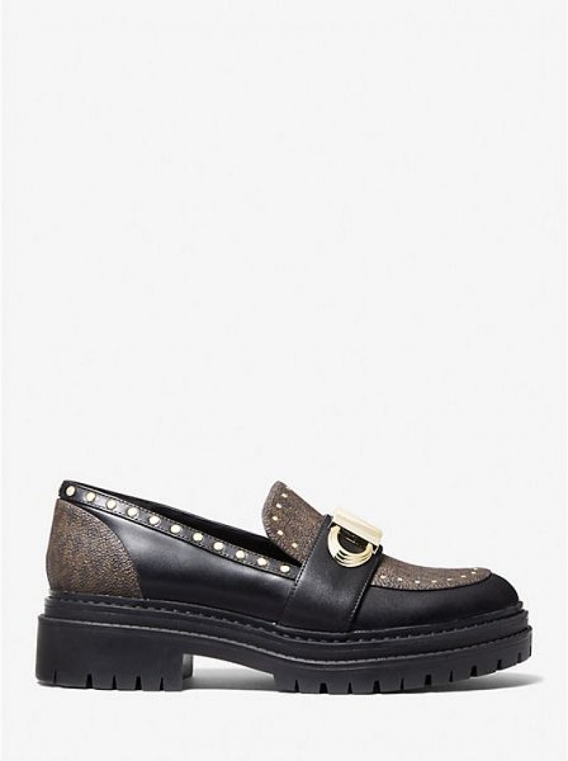 Dámské Loafers Michael Kors Parker Studded Læder And Logo Hnědé | 432890-UWM