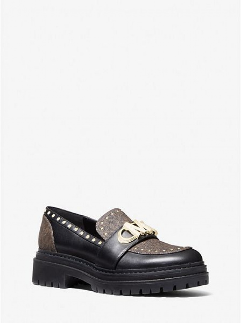 Dámské Loafers Michael Kors Parker Studded Læder And Logo Hnědé | 432890-UWM