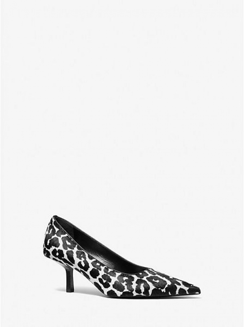 Dámské Lodičky Michael Kors Frankie Leopard Print Calf Hair Černé Bílé | 281764-DBX