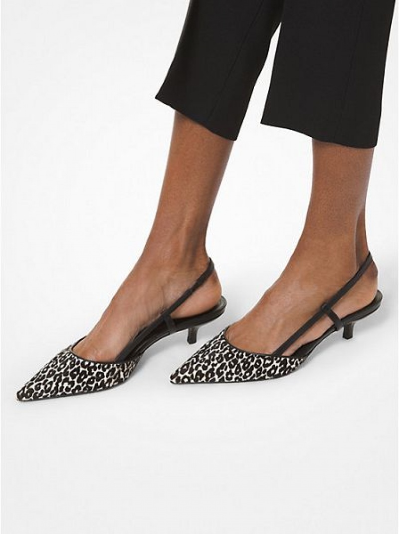 Dámské Lodičky Michael Kors Hallie Leopard Print Calf Hair Černé Bílé | 029487-ABQ