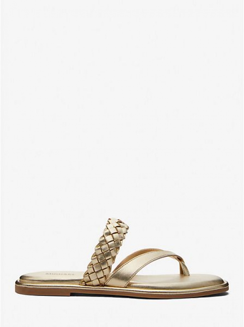 Dámské Sandály Michael Kors Alba Braided Metallic Faux Læder Pantofle Zlaté | 871046-ASE