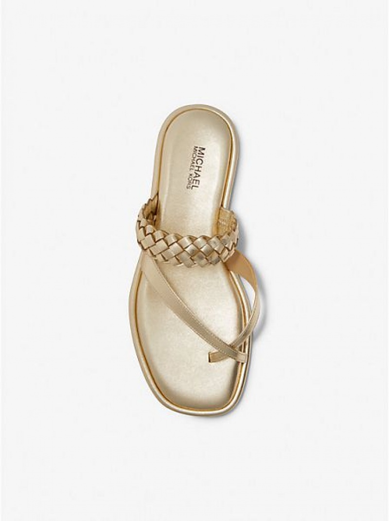 Dámské Sandály Michael Kors Alba Braided Metallic Faux Læder Pantofle Zlaté | 871046-ASE