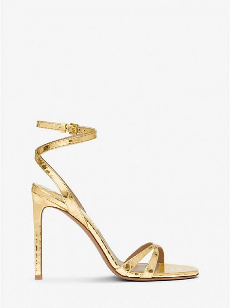 Dámské Sandály Michael Kors Chrissy Metallic Python Embossed Læder Zlaté | 541039-MUV